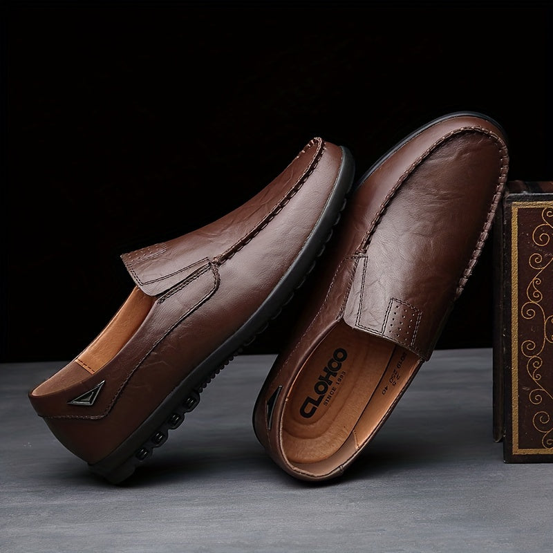 Men's Slip-On Casual Shoes - Genuine Leather, Soft Rubber Sole, Breathable