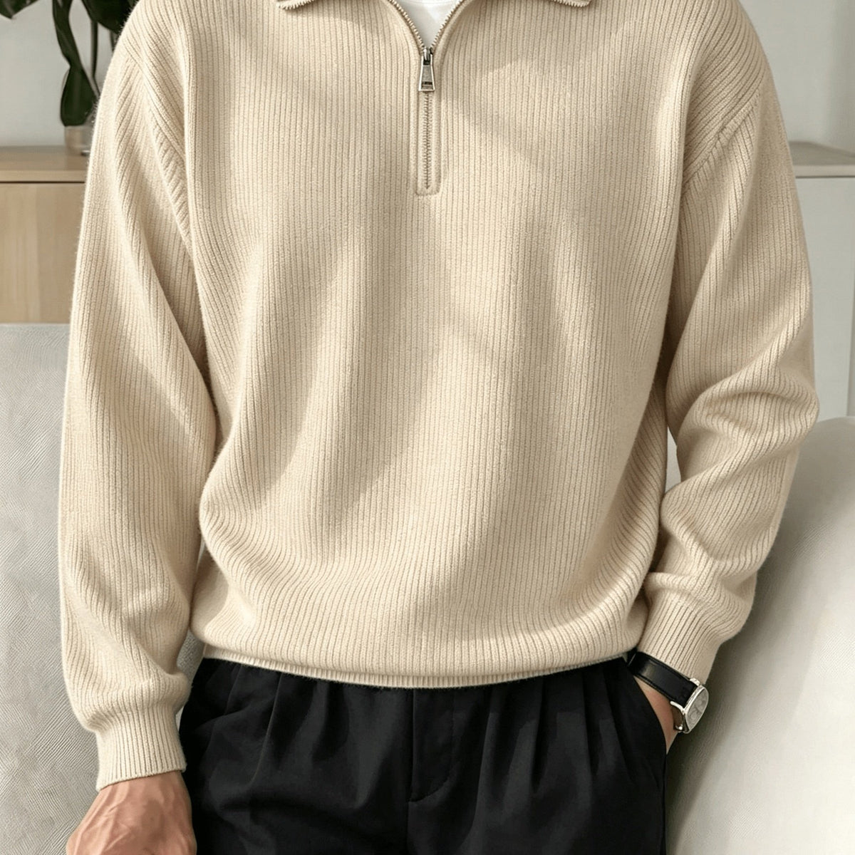 Men's Half-Zip Knit Sweater, Comfortable Casual Pullover for Autumn Wear