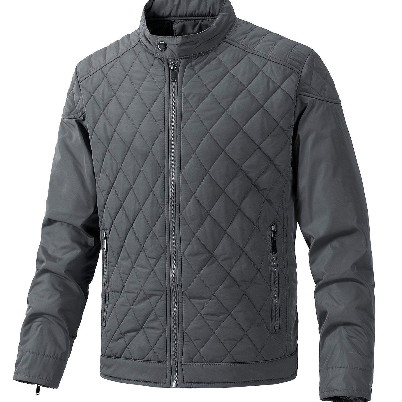 Men's Casual Diamond Pattern Stand-Up Collar Jacket in Polyester
