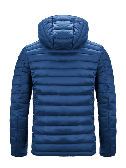 Men's Hooded Quilted Winter Jacket with Zipper Pockets