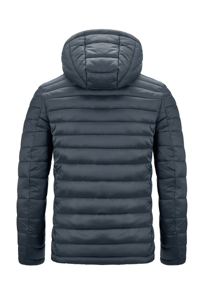 Men's Hooded Quilted Winter Jacket with Zipper Pockets