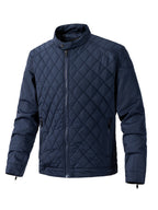 Men's Casual Diamond Pattern Stand-Up Collar Jacket in Polyester