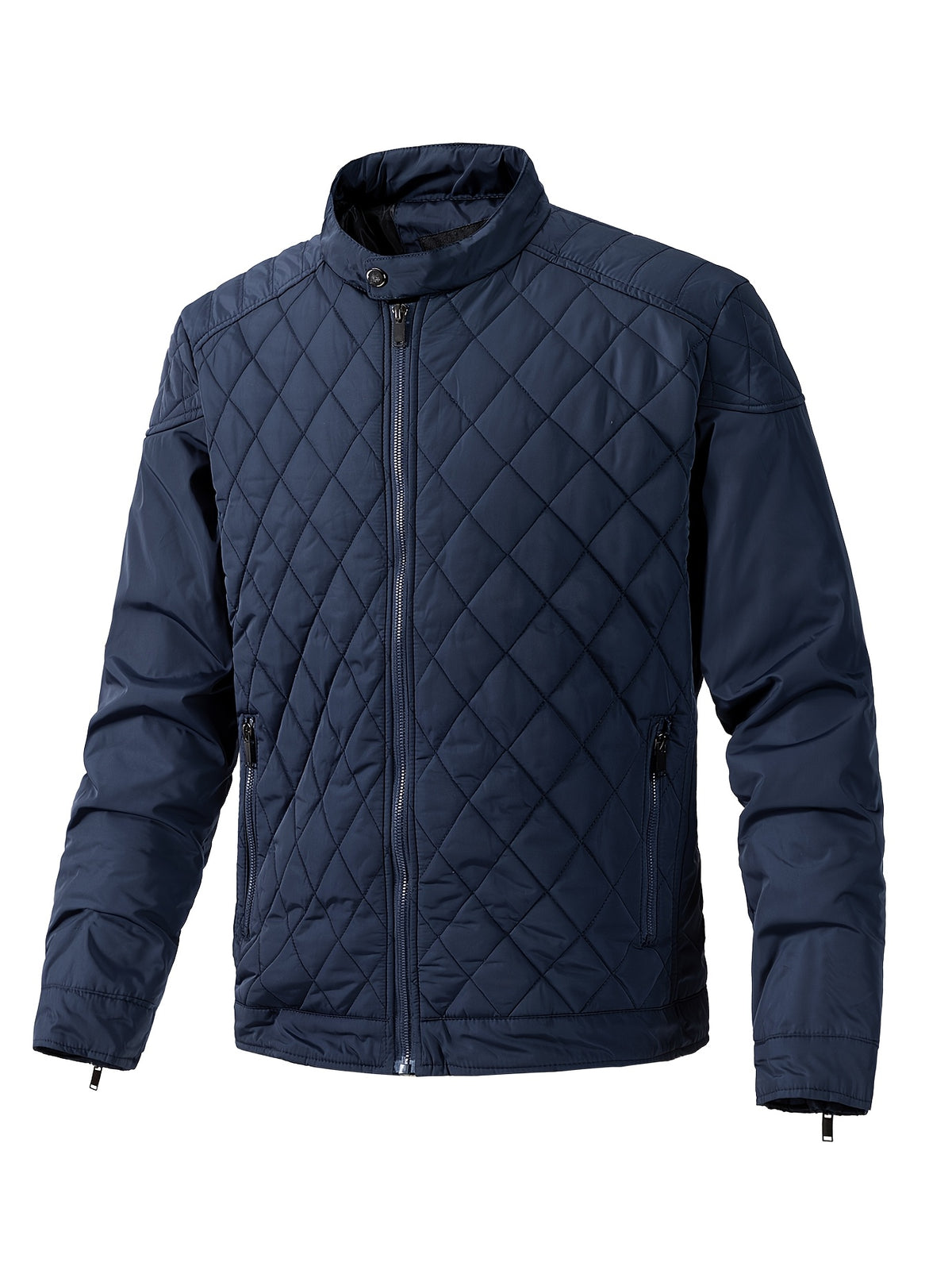 Men's Casual Diamond Pattern Stand-Up Collar Jacket in Polyester