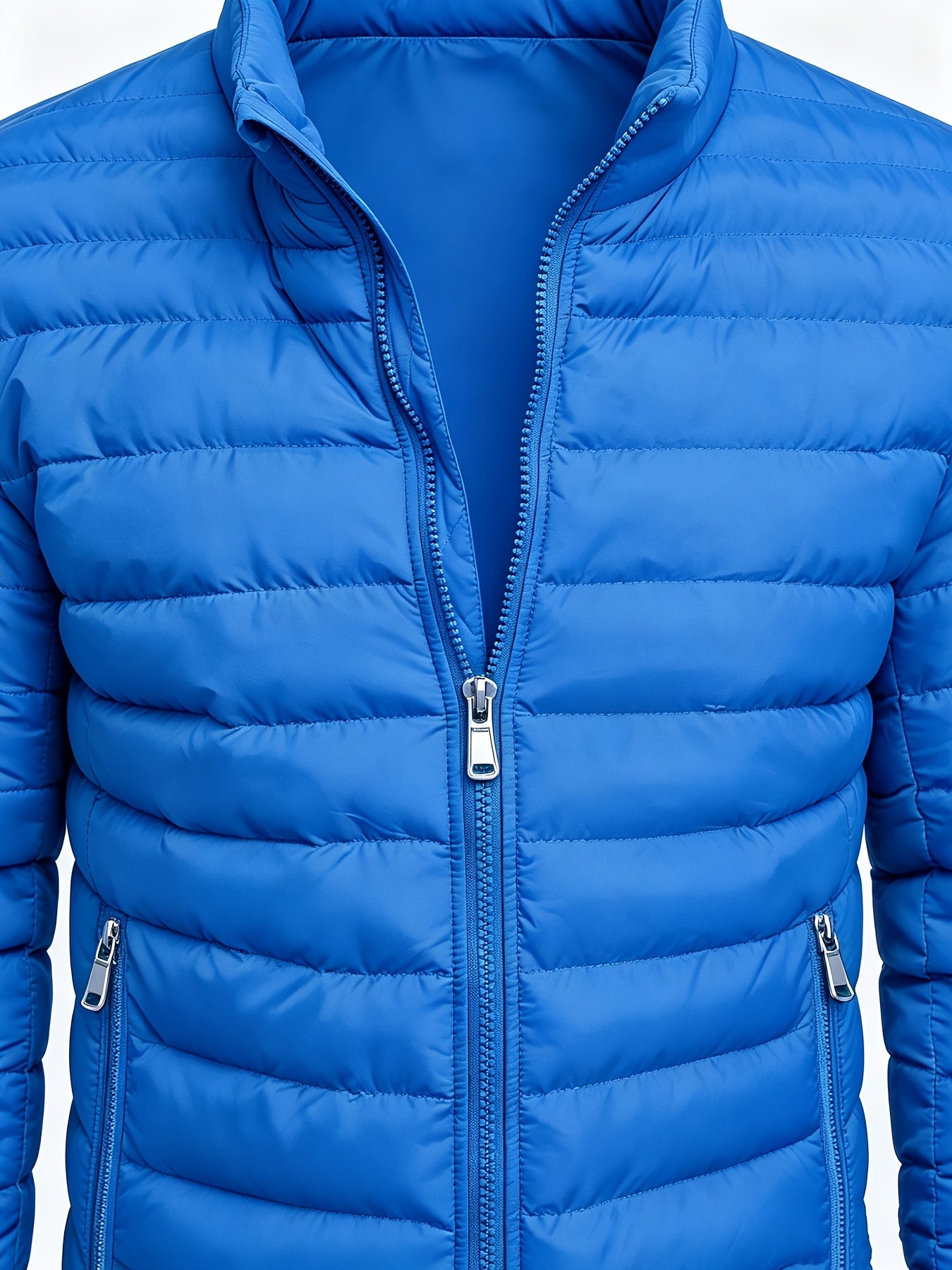 Men's College-Style Stand-Up Collar Jacket, Warm Outerwear Casual Windproof Coat with Zippered Pockets, Suitable for Winter Wear