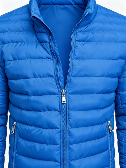 Men's College-Style Stand-Up Collar Jacket, Warm Outerwear Casual Windproof Coat with Zippered Pockets, Suitable for Winter Wear
