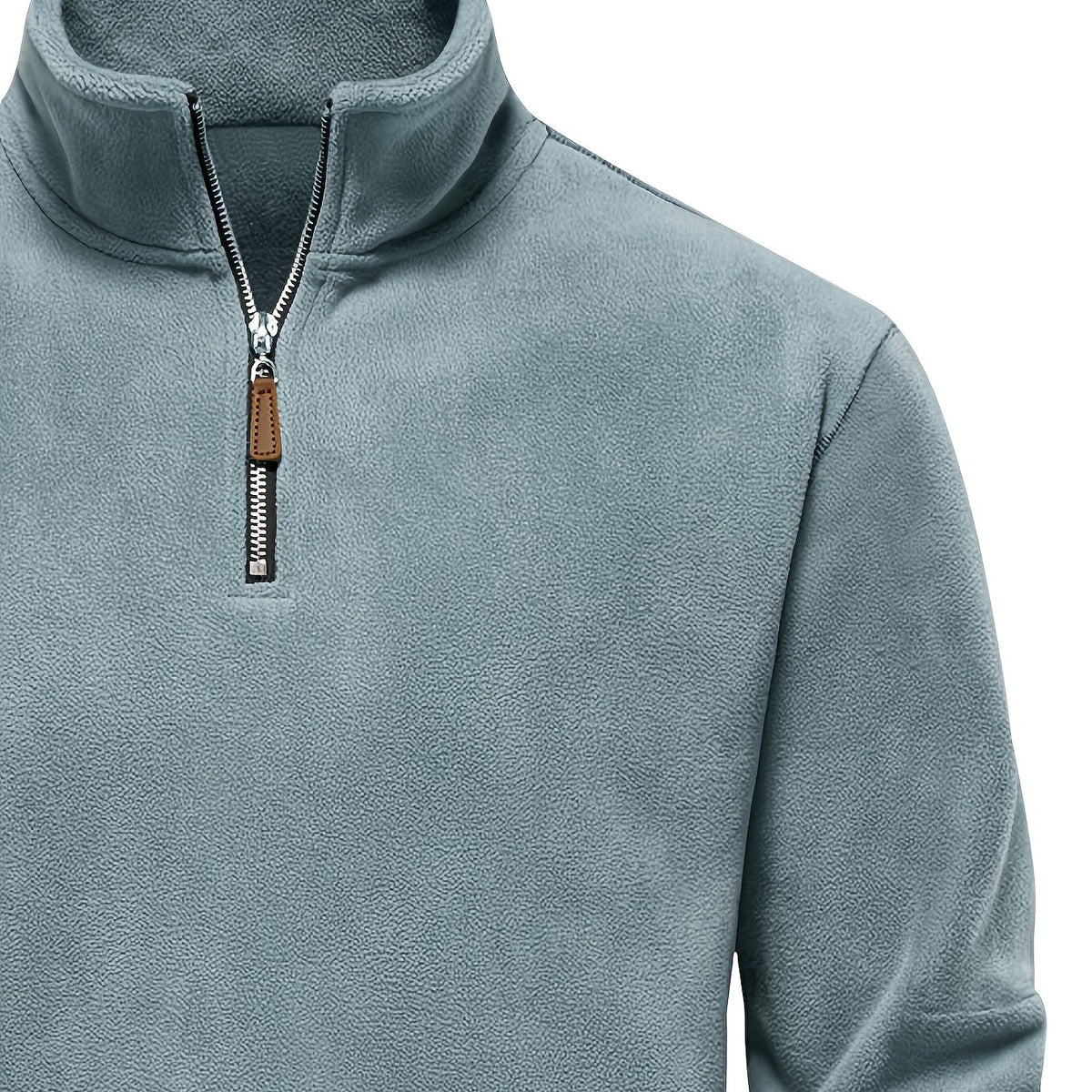 Refined Fleece Henley Sweater with Stand-Up Collar for Men