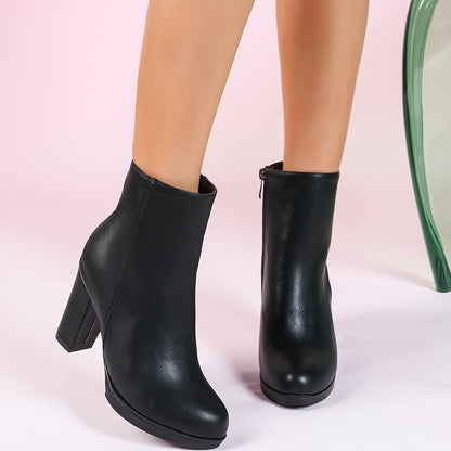 Women's Ankle Boots with Chunky Heel and Zipper Closure