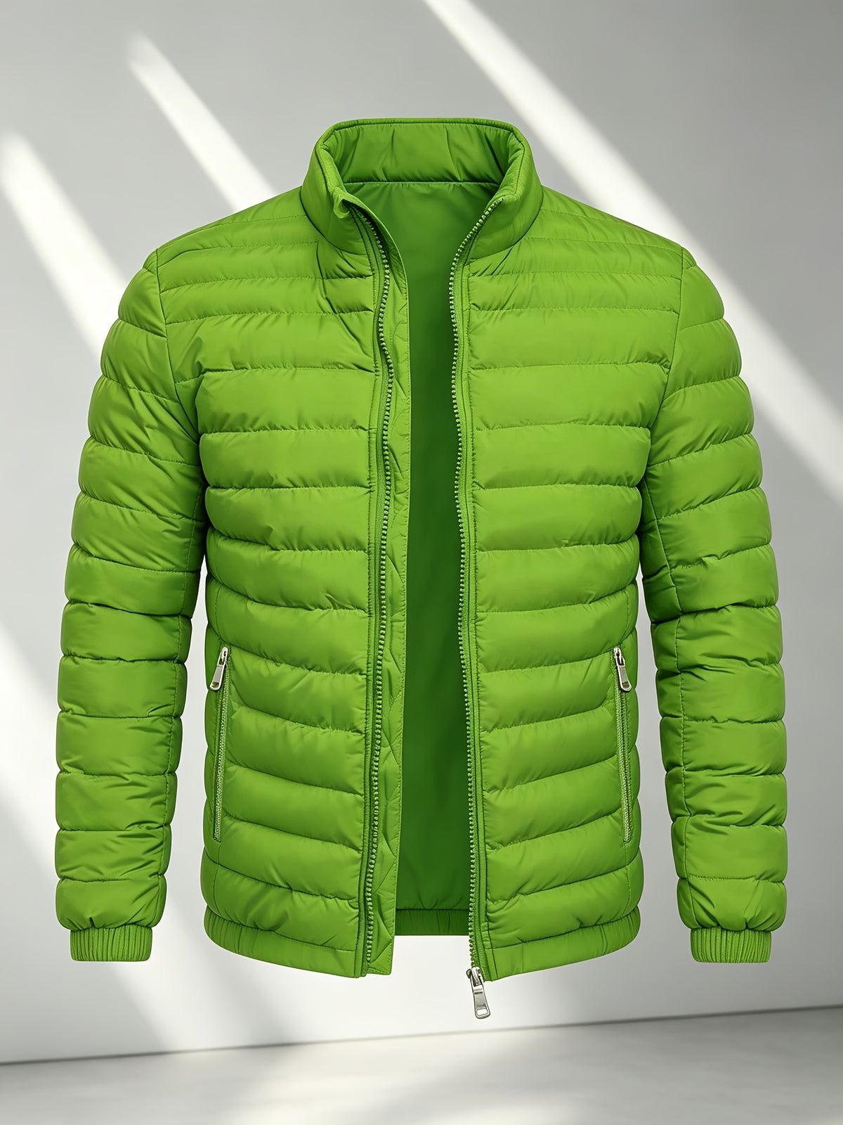Men's College-Style Stand-Up Collar Jacket, Warm Outerwear Casual Windproof Coat with Zippered Pockets, Suitable for Winter Wear
