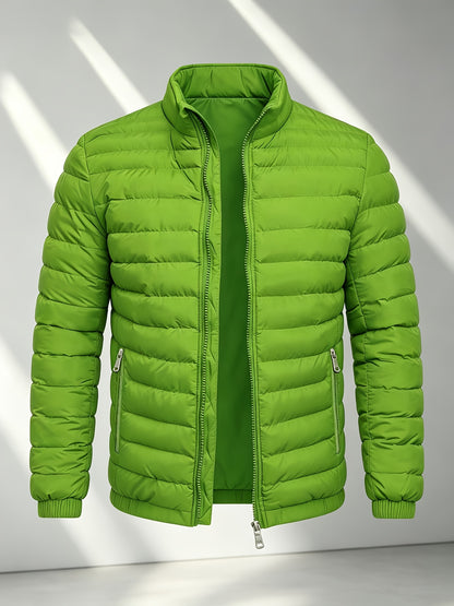 Men's College-Style Stand-Up Collar Jacket, Warm Outerwear Casual Windproof Coat with Zippered Pockets, Suitable for Winter Wear