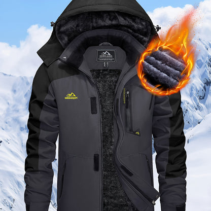 Men's Hooded Winter Fleece Lined Jacket for Outdoor Activities