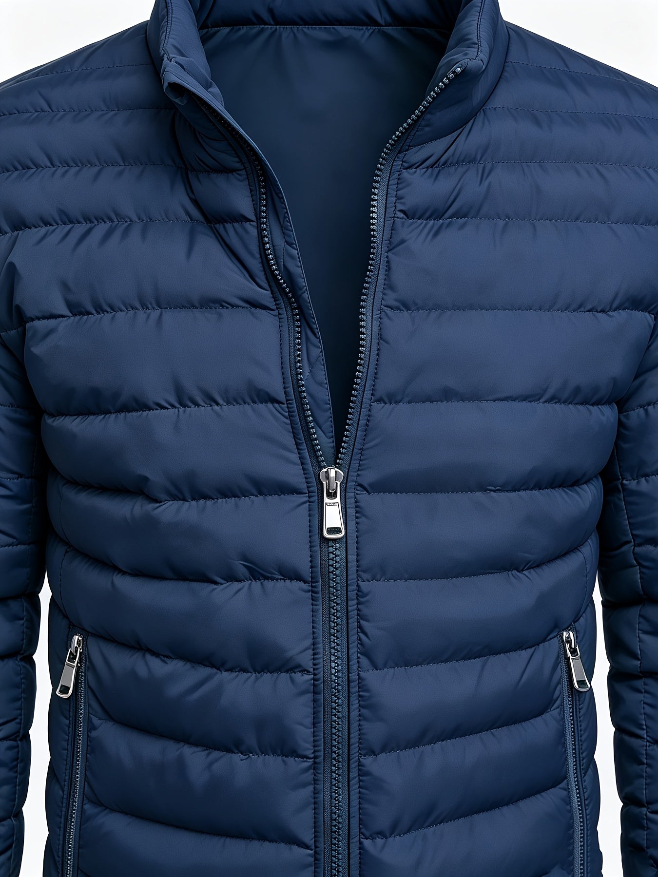Men's College-Style Stand-Up Collar Jacket, Warm Outerwear Casual Windproof Coat with Zippered Pockets, Suitable for Winter Wear