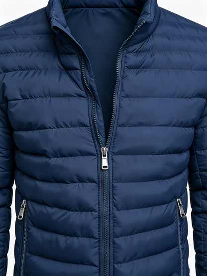 Men's College-Style Stand-Up Collar Jacket, Warm Outerwear Casual Windproof Coat with Zippered Pockets, Suitable for Winter Wear