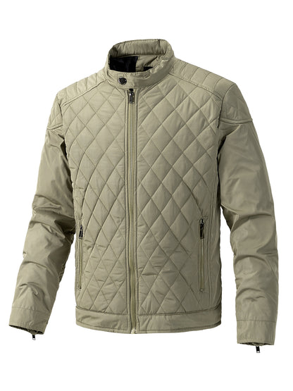 Men's Casual Diamond Pattern Stand-Up Collar Jacket in Polyester