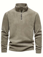 Refined Fleece Henley Sweater with Stand-Up Collar for Men