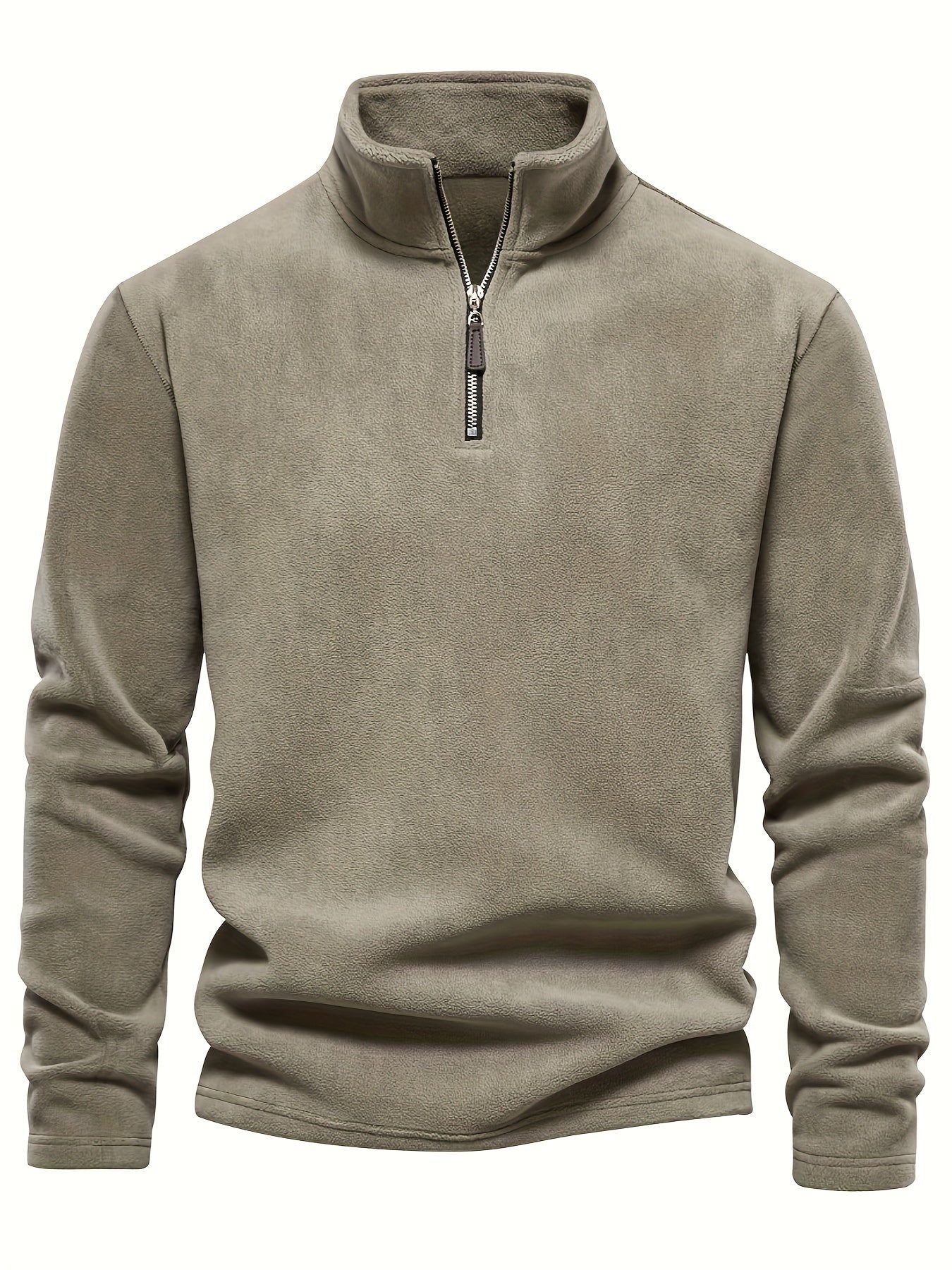 Refined Fleece Henley Sweater with Stand-Up Collar for Men