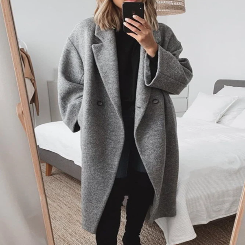 Winter Overcoat - Comfortable Cotton Blend Long Coat for Women