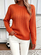 Women's Casual Loose-Fit Round Neck Long Sleeve Pullover Sweater