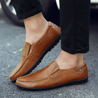 Men's Slip-On Casual Shoes - Genuine Leather, Soft Rubber Sole, Breathable