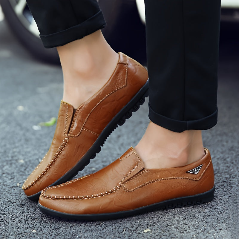 Men's Slip-On Casual Shoes - Genuine Leather, Soft Rubber Sole, Breathable