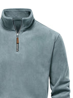 Refined Fleece Henley Sweater with Stand-Up Collar for Men