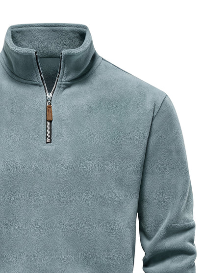Refined Fleece Henley Sweater with Stand-Up Collar for Men