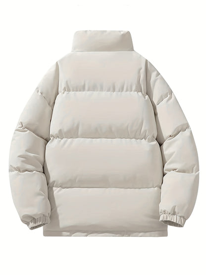 Autumn/Winter Men's Regular Fit Thickened Casual Solid Color Padded Coat, Men's Winter Warm Outerwear