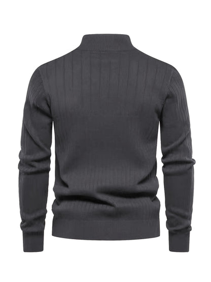 Men's Stand Collar Zipper Knit Pullover Sweater for Fall Comfort