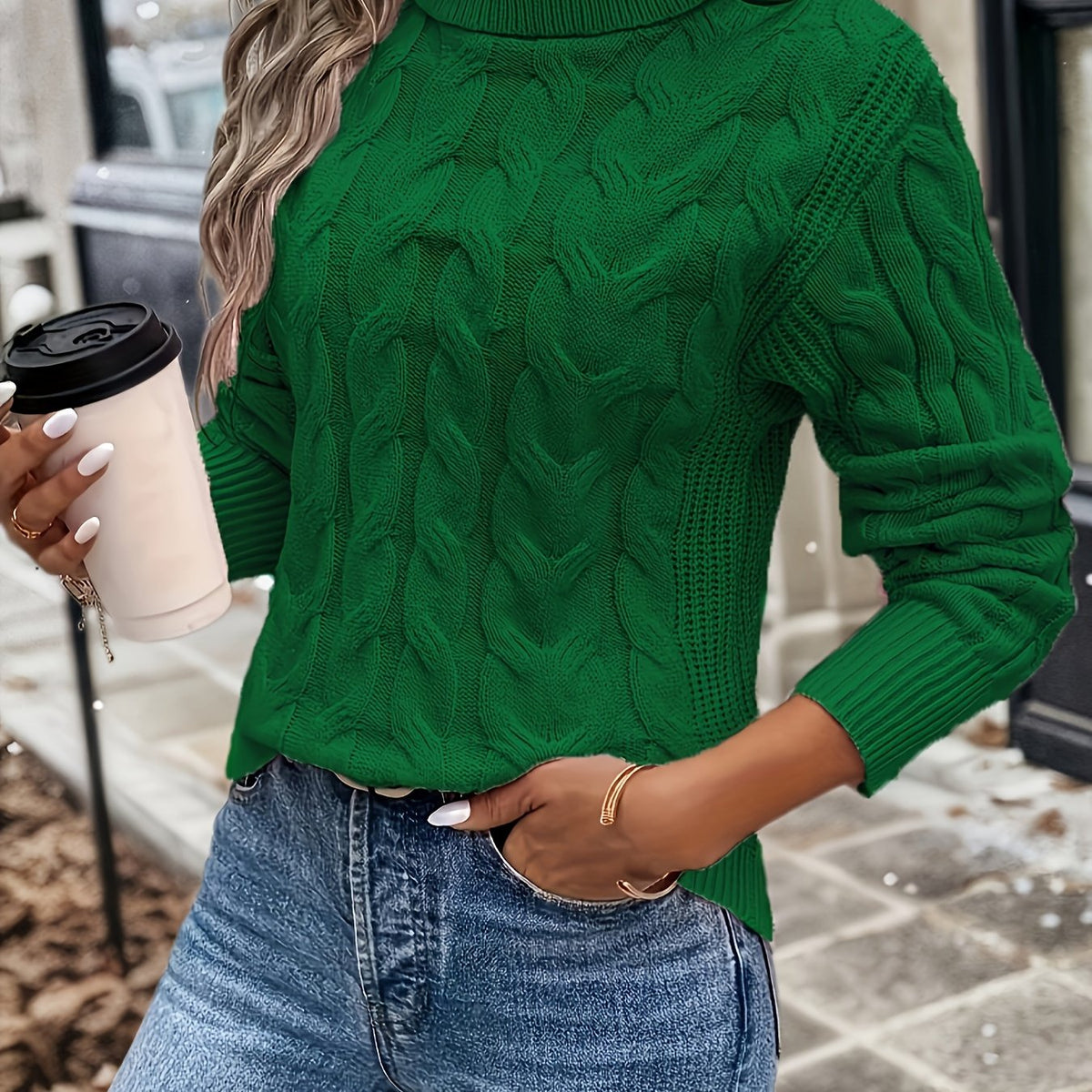 Ladies' High-Neck Sweater in Soft Stretch Fabric for Comfortable Wear