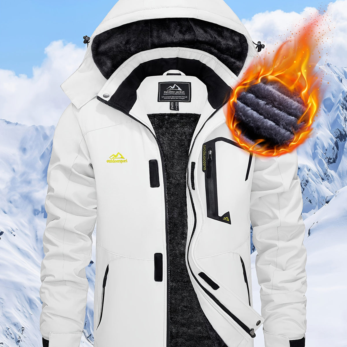Men's Hooded Winter Fleece Lined Jacket for Outdoor Activities