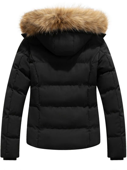 Women's Hooded Warm Winter Puffer Coat with Removable Hood