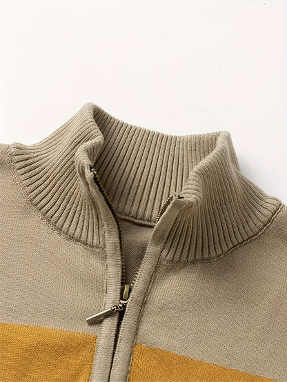 Men's Striped Knit Sweater, Soft Viscose Blend, Warm Casual Top