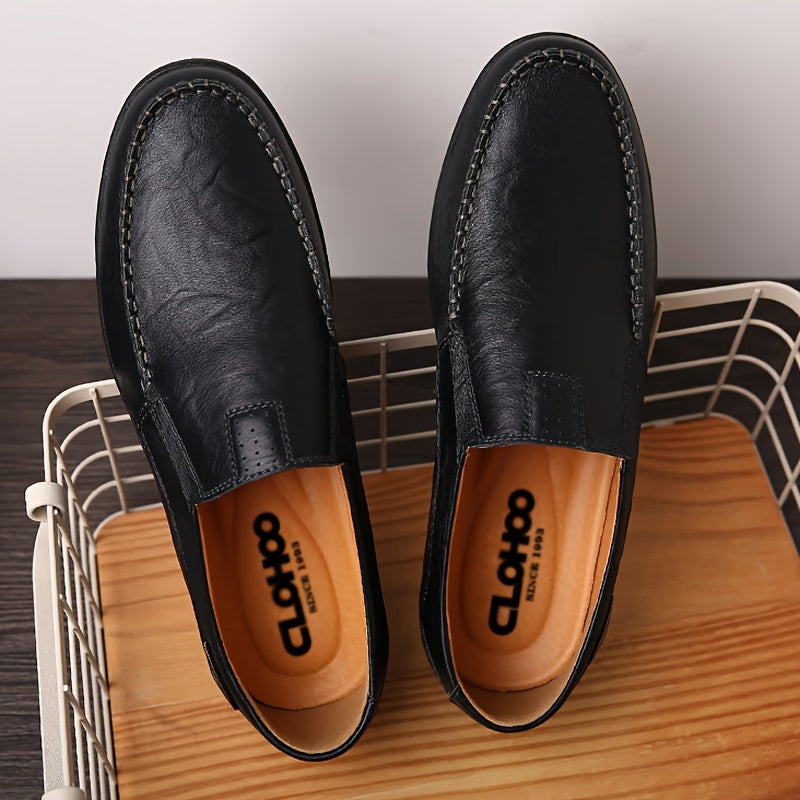 Men's Slip-On Casual Shoes - Genuine Leather, Soft Rubber Sole, Breathable