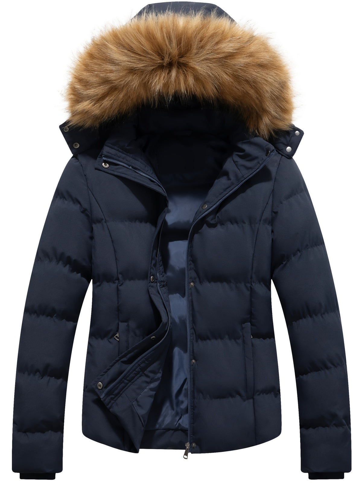 Women’s Quilted Puffer Jacket with Removable Hood, Warm Winter Coat