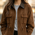 Women’s Drawstring Waist-Cinching Jacket - Casual Corduroy Short Coat