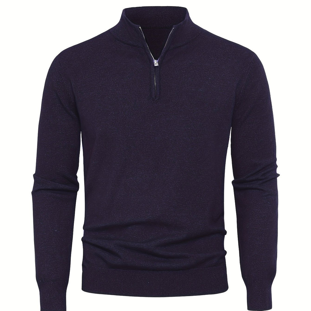 Men's Knit Zip-Front Sweater - Warm Thick Pullover for Cold Weather