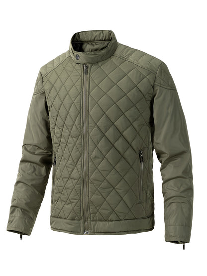 Men's Casual Diamond Pattern Stand-Up Collar Jacket in Polyester