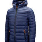 Men's Hooded Quilted Winter Jacket with Zipper Pockets
