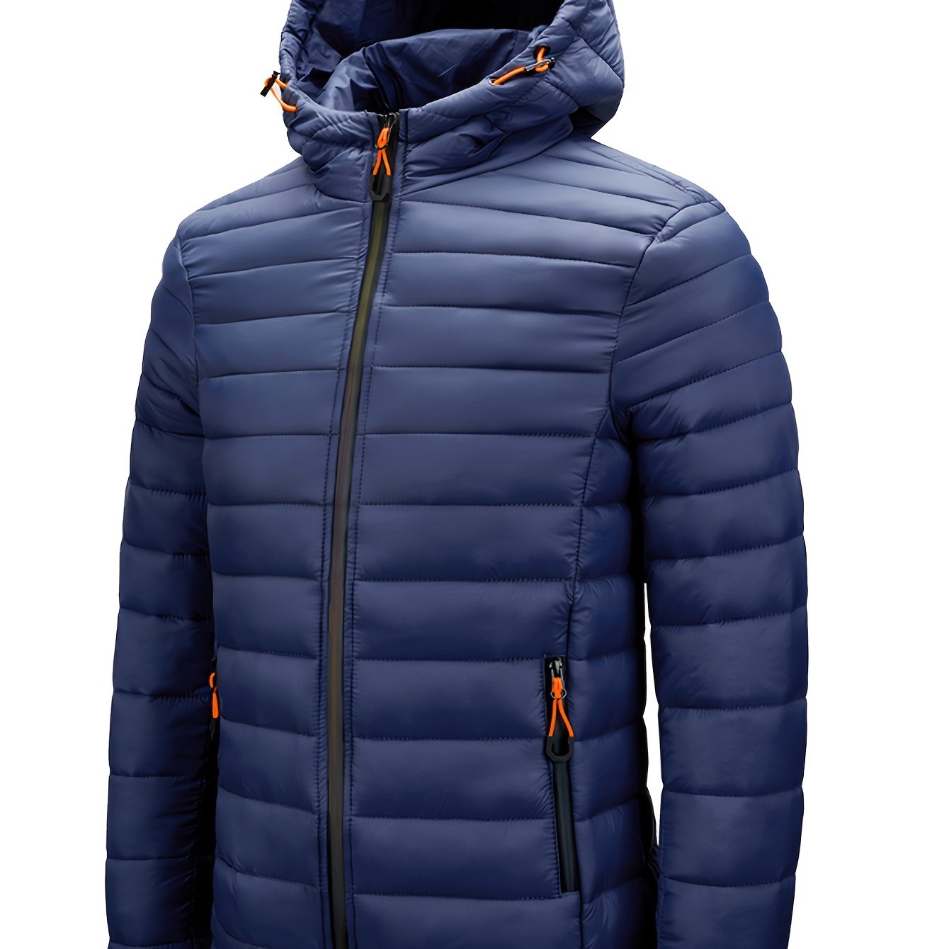 Men's Hooded Quilted Winter Jacket with Zipper Pockets