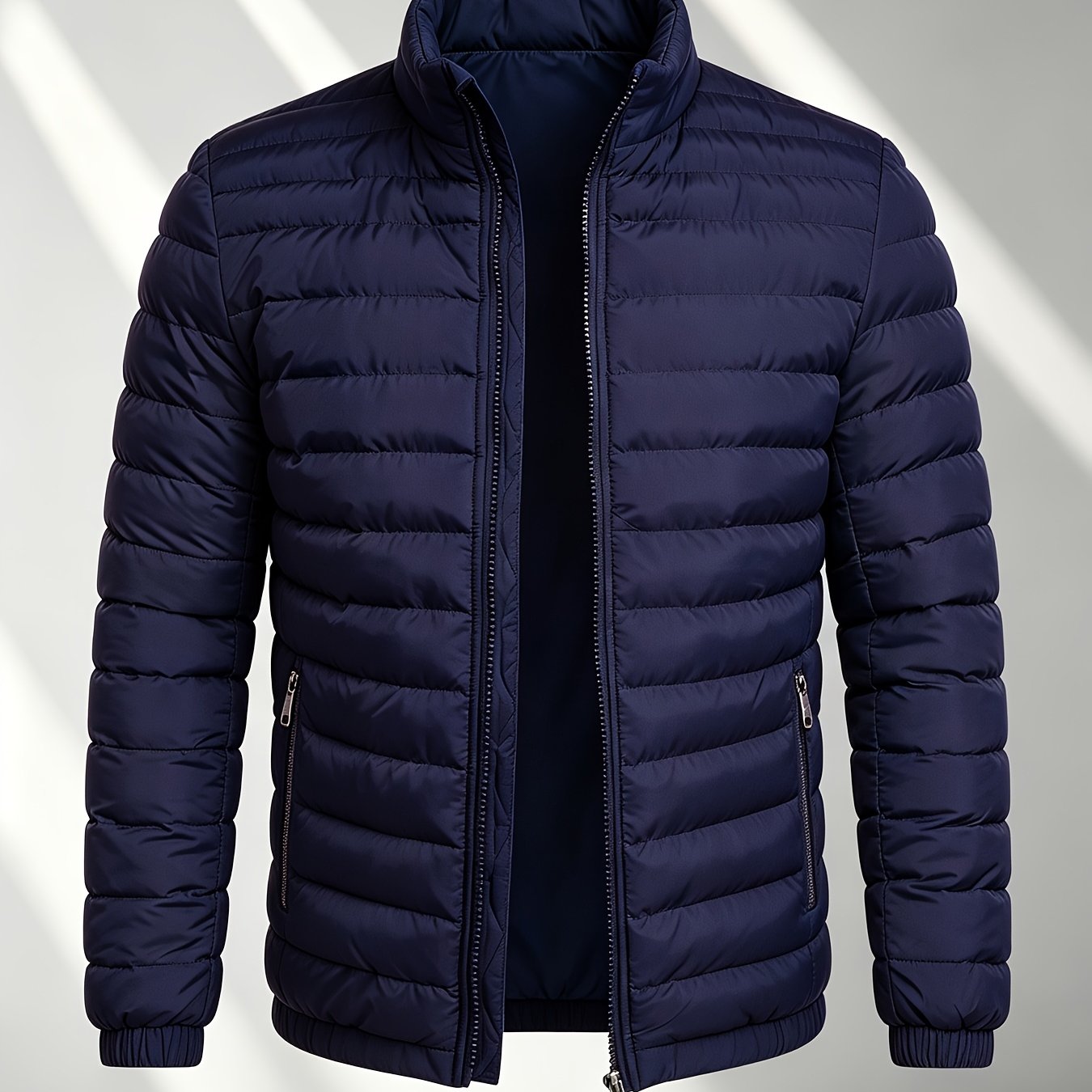 Men's College-Style Stand-Up Collar Jacket, Warm Outerwear Casual Windproof Coat with Zippered Pockets, Suitable for Winter Wear