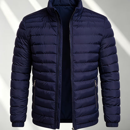 Men's College-Style Stand-Up Collar Jacket, Warm Outerwear Casual Windproof Coat with Zippered Pockets, Suitable for Winter Wear