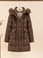 Women’s Long-Sleeve Faux Puffer Jacket, Slim Fit Warm Coat