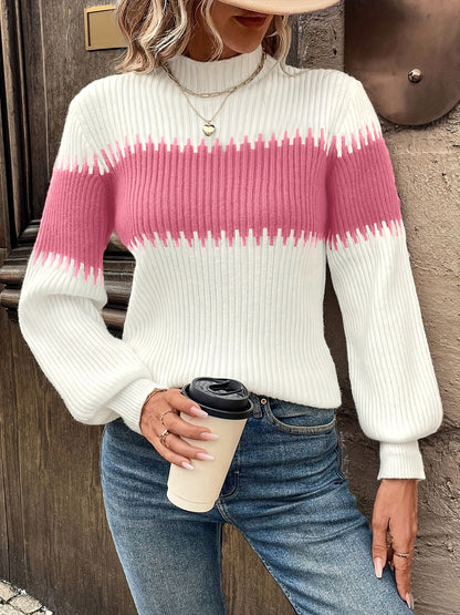 Women's Half-Turtleneck Lantern Sleeve Sweater for Refined Comfort