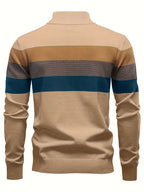 Men's Striped Knit Sweater, Soft Viscose Blend, Warm Casual Top