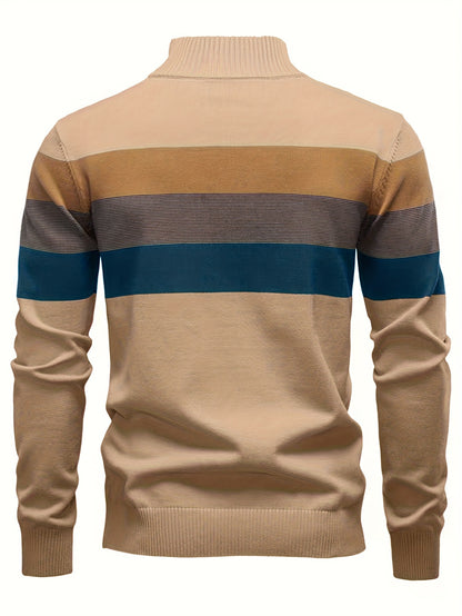 Men's Striped Knit Sweater, Soft Viscose Blend, Warm Casual Top