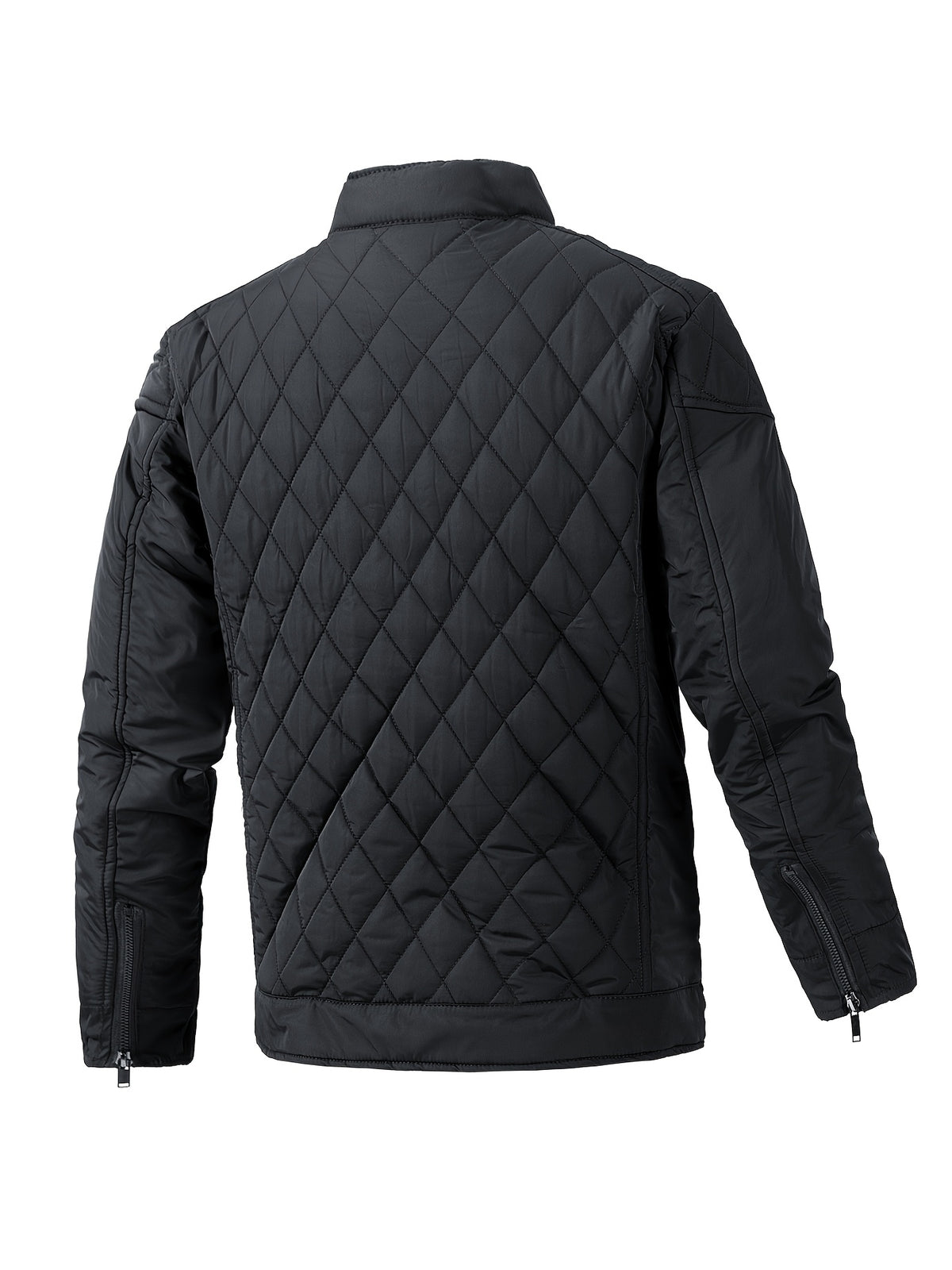 Men's Casual Diamond Pattern Stand-Up Collar Jacket in Polyester