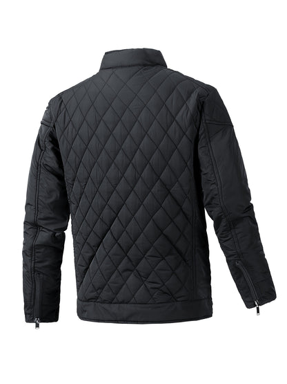 Men's Casual Diamond Pattern Stand-Up Collar Jacket in Polyester