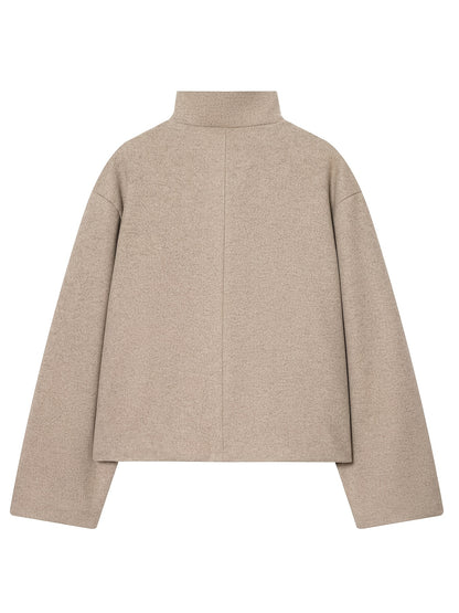 Autumn Winter Women's Stand Collar Cross-Button Coat with Pockets