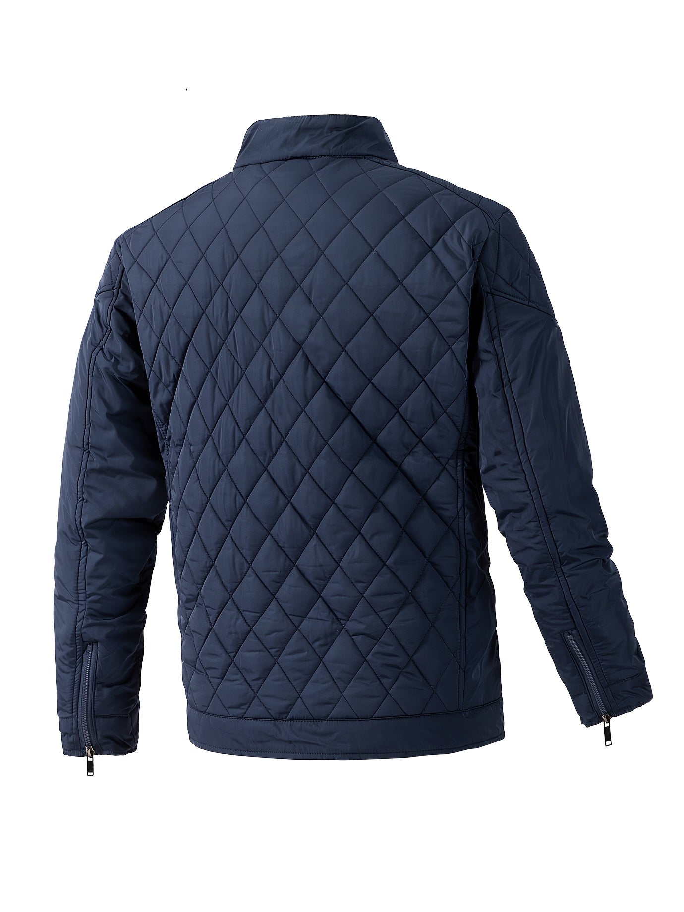 Men's Casual Diamond Pattern Stand-Up Collar Jacket in Polyester