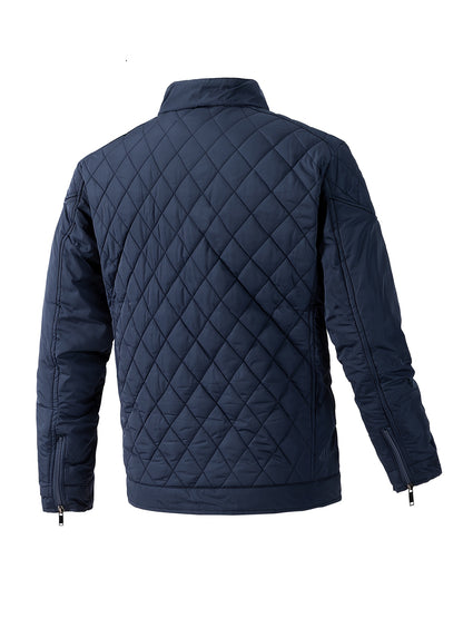 Men's Casual Diamond Pattern Stand-Up Collar Jacket in Polyester