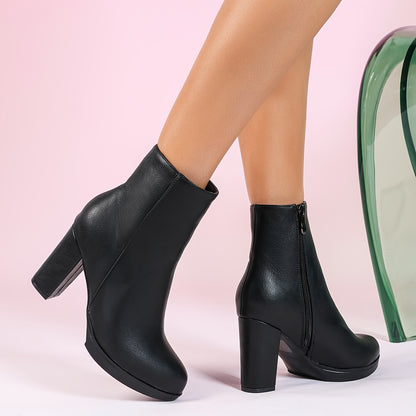 Women's Ankle Boots with Chunky Heel and Zipper Closure